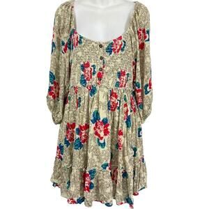 Free People Endless Summer Printed Picnic Open Back Floral Smocked Dress NWT XL